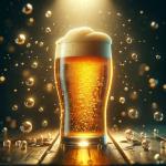 DALL·E 2024-02-24 11.55.22 - Create a hyper-realistic photo of a delicious, effervescent, sparkling beer. The scene is set indoors with a backdrop of a dark, wooden bar counter, e.webp